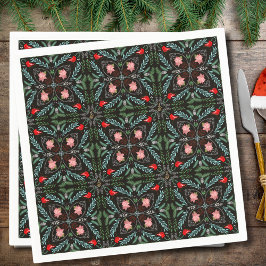 冬の雪片，ポインセチア，深紅色 スタンダードカクテルナプキン
