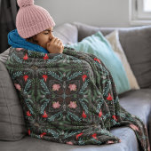 冬の雪片，ポインセチア，深紅色 フリースブランケット