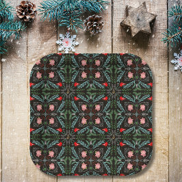 冬の雪片，ポインセチア，深紅色 ペーパープレート