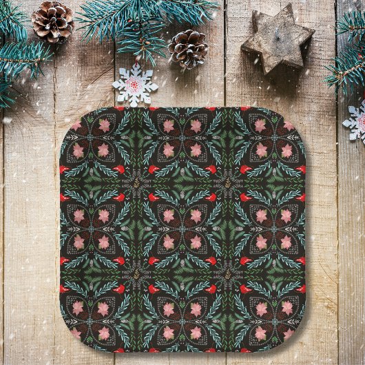 冬の雪片，ポインセチア，深紅色 ペーパープレート