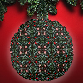 冬の雪片，ポインセチア，深紅色 ラウンドクッション