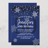 冬の雪王室の片ブルー50誕生日 招待状 (正面/裏面)