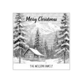 冬の雪素朴国ファミリーキャビンクリスマス ラバースタンプ (インプリント)