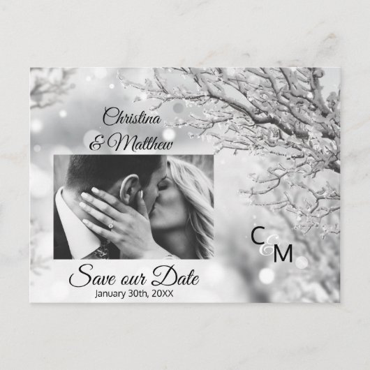 冬の雪結婚の救日 |写真 案内ポストカード (正面)