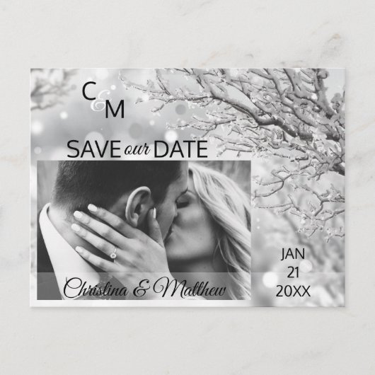 冬の雪結婚の救日 |写真 案内ポストカード (正面)