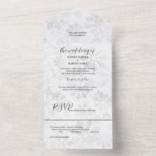 冬の雪結婚片 オールインワン招待状 (内側)