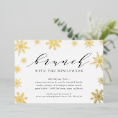 冬の雪結婚降り柱 箔招待状 (立ち正面)