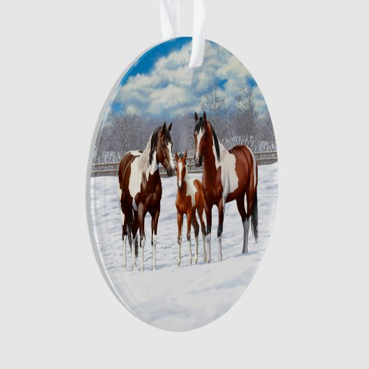 冬の雪絵を描の中に馬を入れる オーナメント (正面)