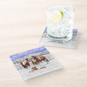 冬の雪絵を描の中に馬を入れる ガラスコースター (アングル)