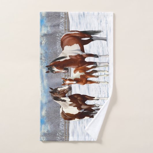 冬の雪絵を描の中に馬を入れる バスタオルセット (ハンドタオル)