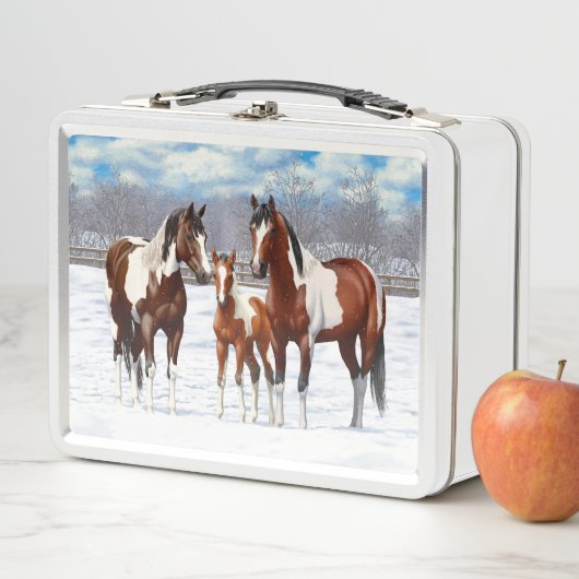 冬の雪絵を描の中に馬を入れる メタルランチボックス (インサイチュ)