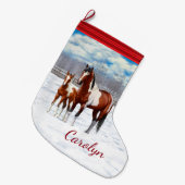 冬の雪絵を描の中に馬を入れる ラージクリスマスストッキング (正面 (吊り時))