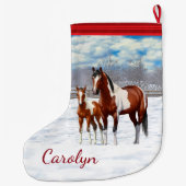 冬の雪絵を描の中に馬を入れる ラージクリスマスストッキング (裏面)