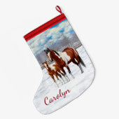 冬の雪絵を描の中に馬を入れる ラージクリスマスストッキング (裏面 (吊り時))