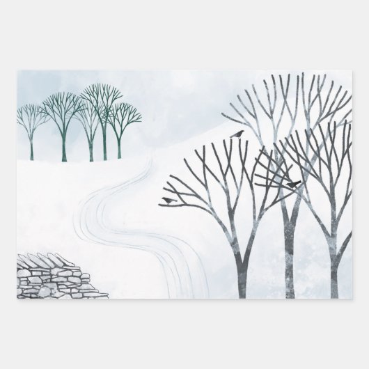 冬の雪絵画景 ラッピングペーパーシート (正面)