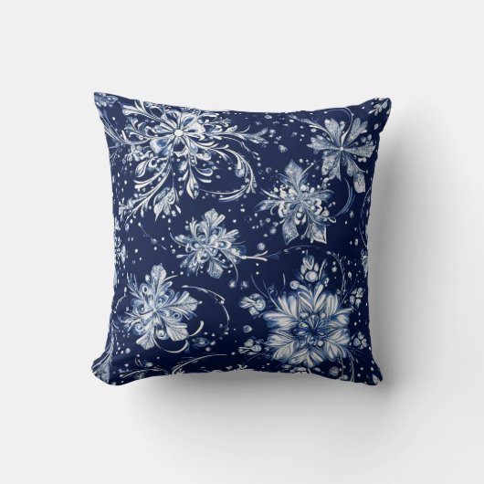 冬の雪花模様 クッション (正面)