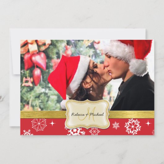 冬の雪赤と白片結婚式の招待 招待状 (正面)