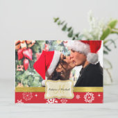 冬の雪赤と白片結婚式の招待 招待状 (スタンド正面)