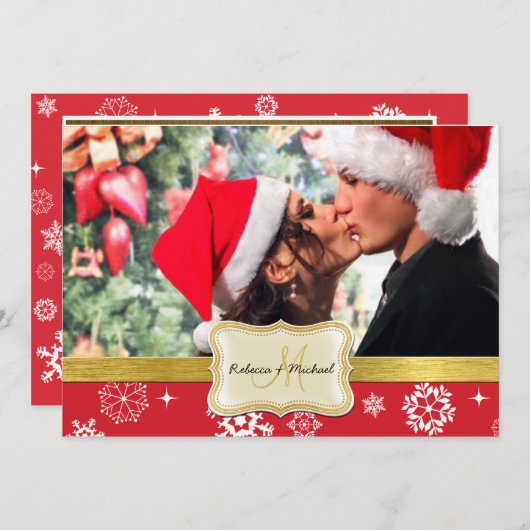 冬の雪赤と白片結婚式の招待 招待状 (正面/裏面)