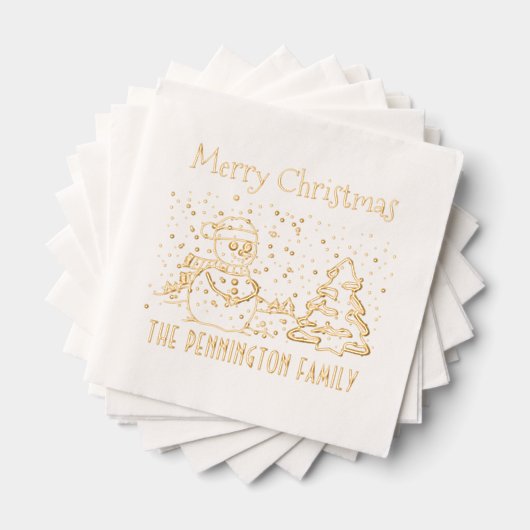 冬の雪降る雪だるま名メリークリスマス 箔ナプキン (インサイチュ (積み重ね))
