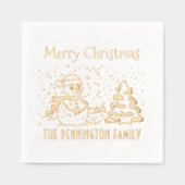 冬の雪降る雪だるま名メリークリスマス 箔ナプキン (正面)
