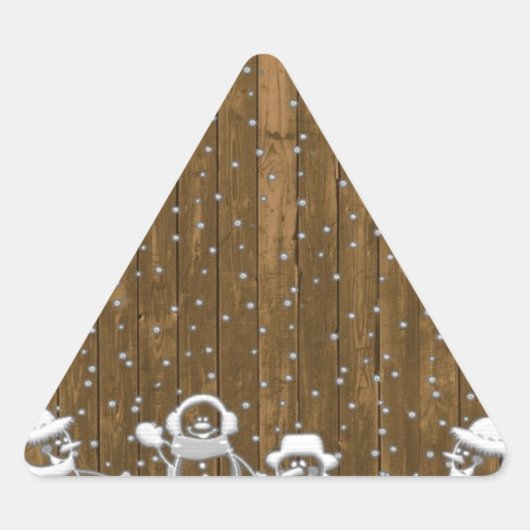 冬の雪雪だるま平和ラブデスティニー 三角形シール (正面)