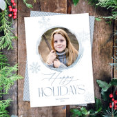 冬の雪霜の降りた片ブルーハッピーホリデー写真 シーズンカード