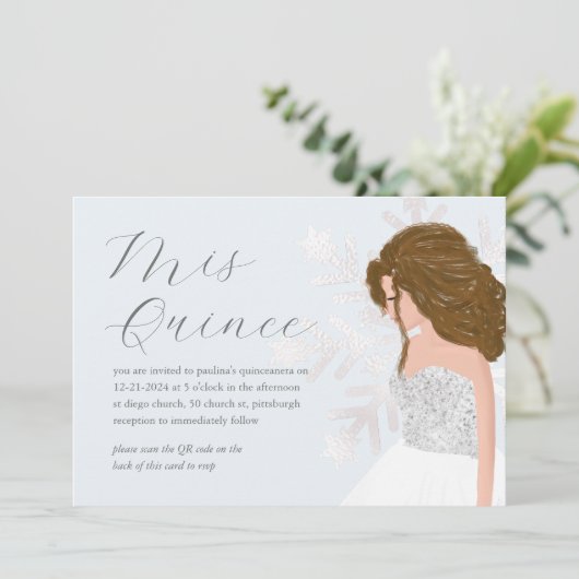 冬の雪15誕生日キンセアニラQRコード 招待状 (スタンド正面)