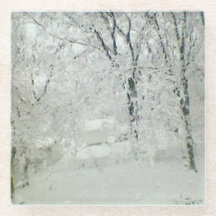 冬の雪、ガラスのコースター