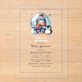 冬の雪"ベビー、外は寒い!" 赤ちゃんシャワー アクリル招待状 (正面)