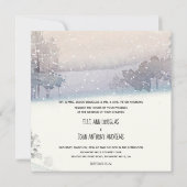 冬の雪、青と白結婚の 招待状 (裏面)