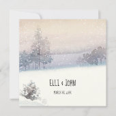 冬の雪、青と白結婚の 招待状 (正面)