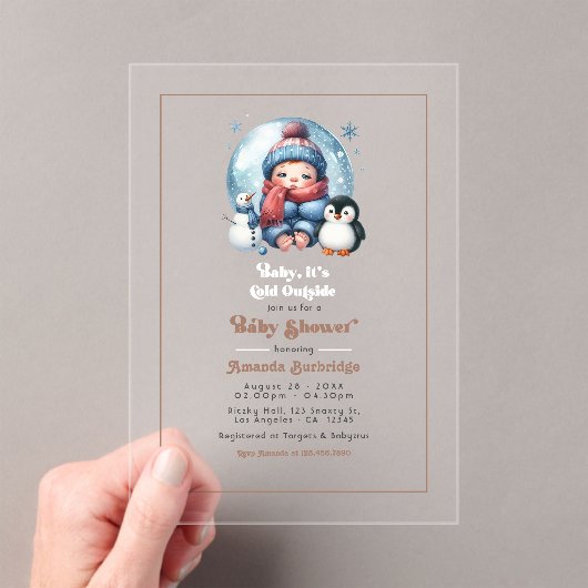 冬の雪 "Baby, it's cold Outside!" ベビーシャワー アクリル招待状 (インサイチュ (ポータブル))