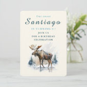 冬の雰囲気のムース - 誕生日招待状カード 招待状 (スタンド正面)