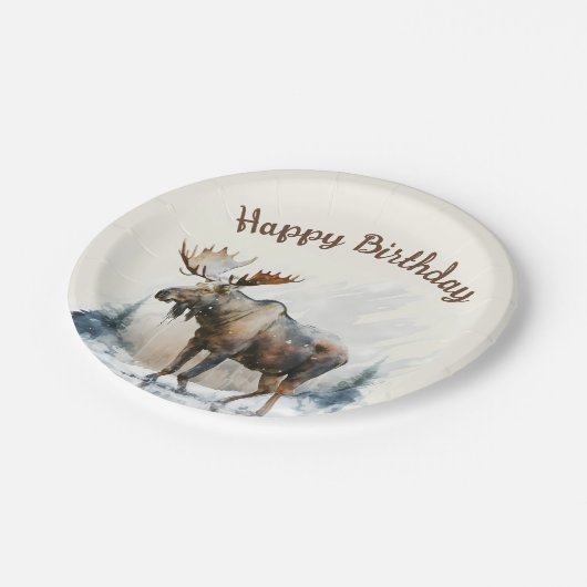 冬の雰囲気の水彩ムース – 誕生日パーティー –  ペーパープレート (アングル)