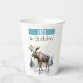 冬の雰囲気ムース – 1歳の誕生日 –  紙コップ (裏面)