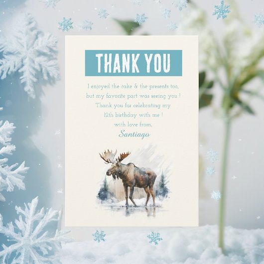 冬の雰囲気 水彩の鹿 - 誕生日 サンキューカード