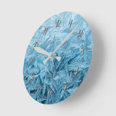 冬の霜の氷青 ラウンド壁時計 (傾斜)