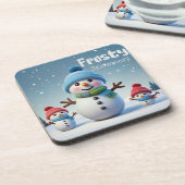 冬の霜の降りたコースターで愛らしい雪だるま コースター (左側)