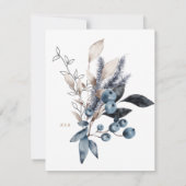 冬の霜の降りたフローラの結婚ディナーメニューカード 招待状 (裏面)