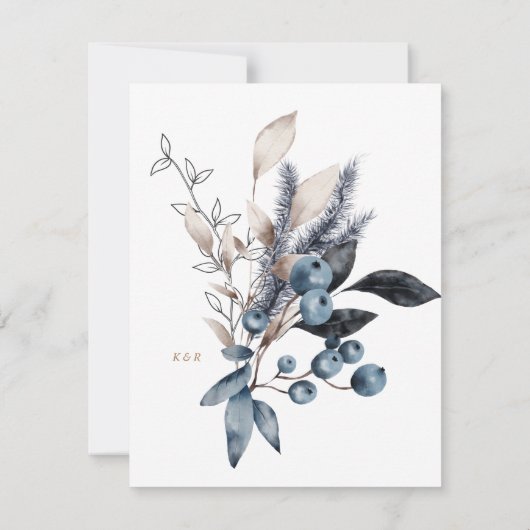 冬の霜の降りたフローラの結婚ディナーメニューカード 招待状 (裏面)