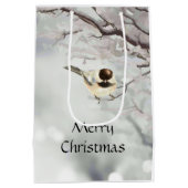 冬の霜の降りた木 チクチク鳴く鳥 クリスマス ミディアムペーパーバッグ (裏面)