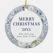 冬の霜の降りた葉の緑の写真クリスマス セラミックオーナメント (裏面)