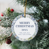 冬の霜の降りた葉の緑の写真クリスマス セラミックオーナメント