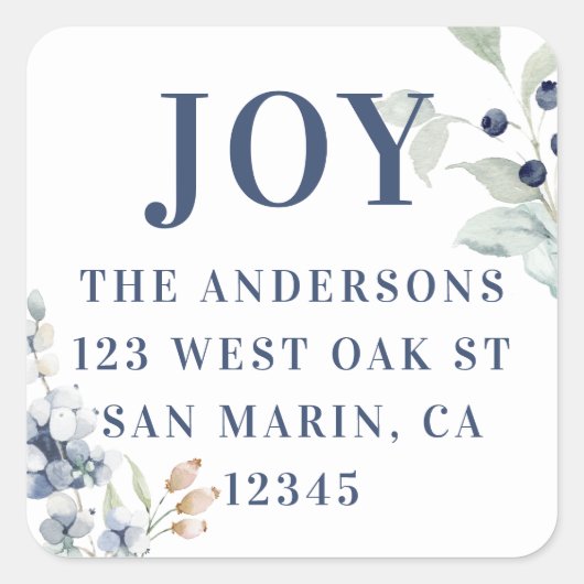 冬の霜の降りた葉クリスマス差出人住所 スクエアシール (正面)