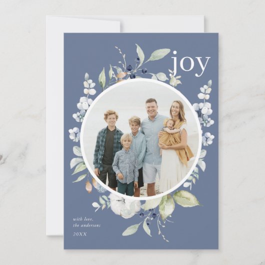 冬の霜の降りた葉リースフレームホリデーフォト シーズンカード (正面)