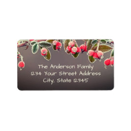 冬の霜の降りた赤い果実の枝 ラベル