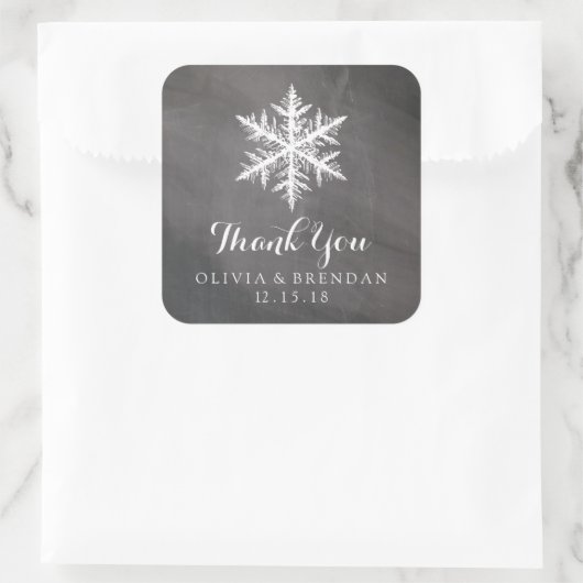 冬の霜の雪片チョークボード |結婚式の引き出物 スクエアシール (バッグ)