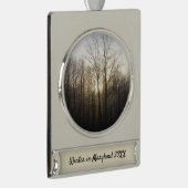 冬の霧サンライズ自然写真 シルバープレートバナーオーナメント (右)