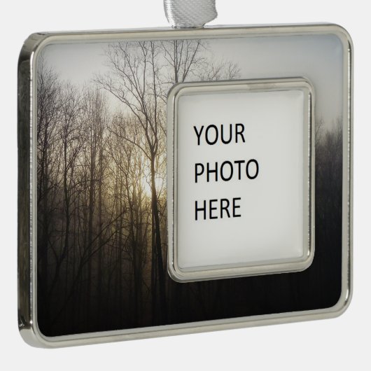 冬の霧サンライズ自然写真 シルバープレートフレームオーナメント (右)